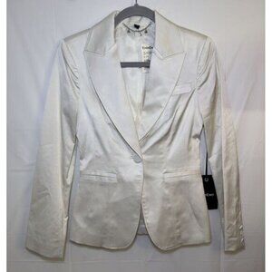 New Women's Bebe Jacket Blazer Size 2 White Glamour Satin Italian Fabric